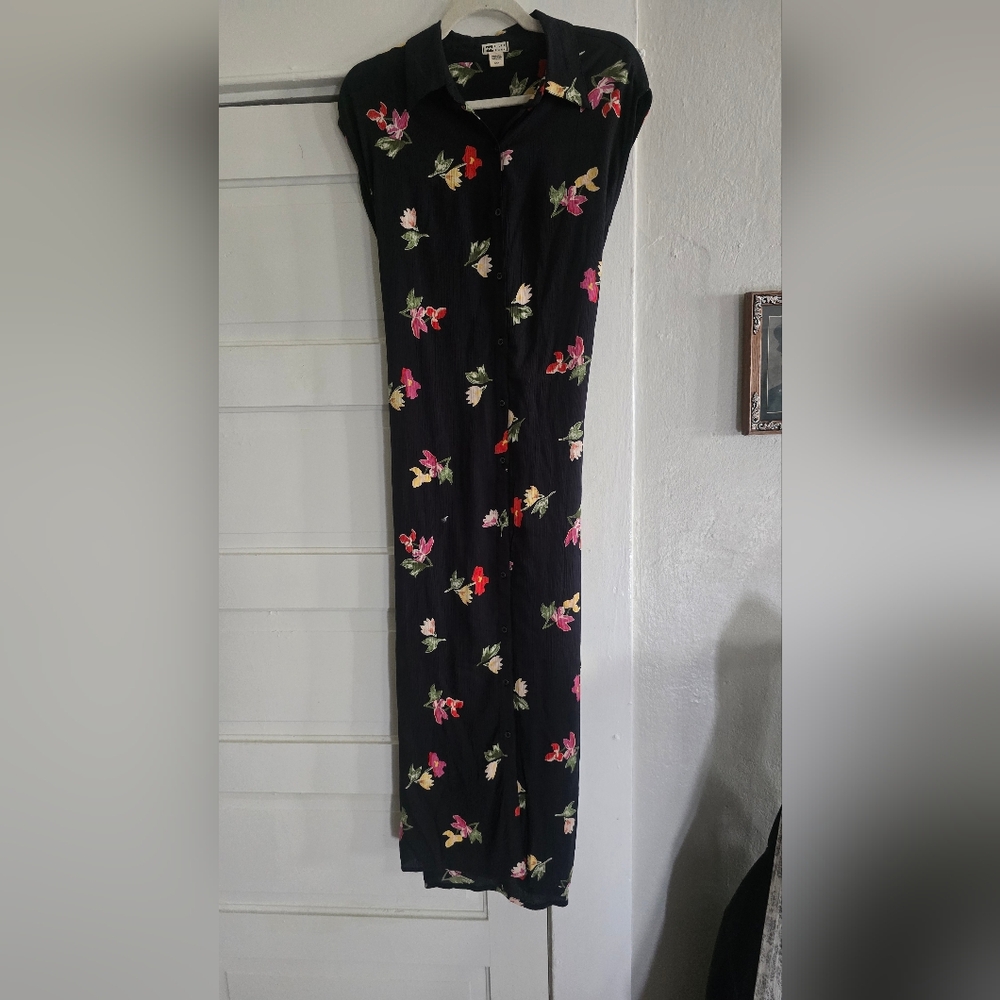 Billabong Navy Black Floral Button Up Dress